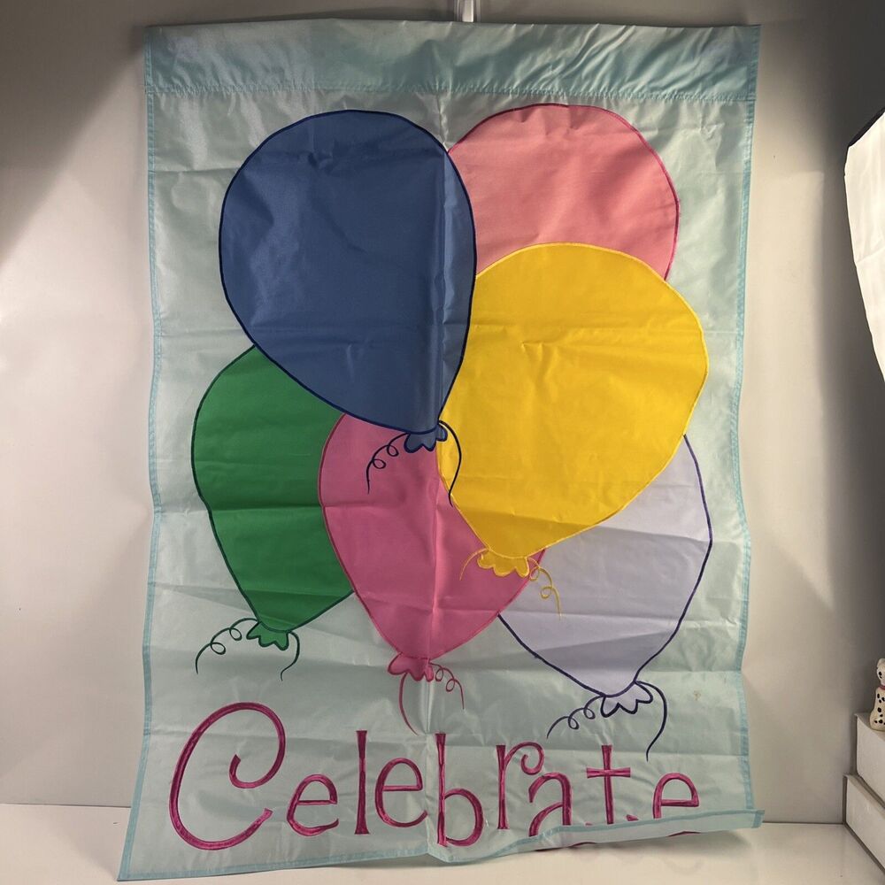 Jetmax Flag Banner Celebrate Balloons Embroidered 39" Tall x 28" Wide